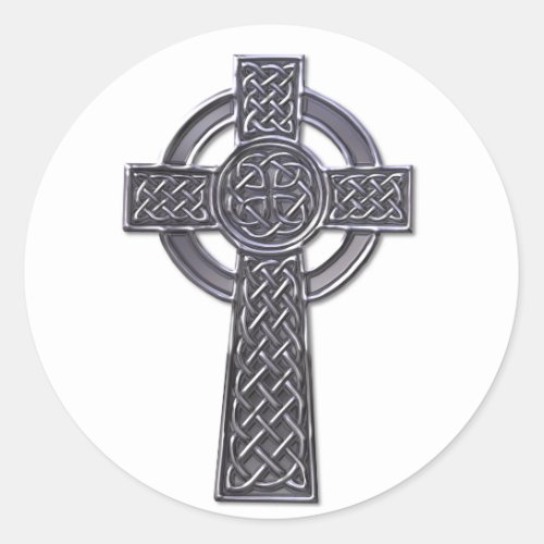 Celtic Cross _ Silver Classic Round Sticker