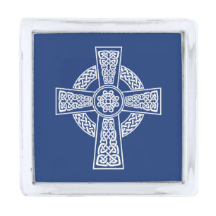 Celtic cross silver finish lapel pin