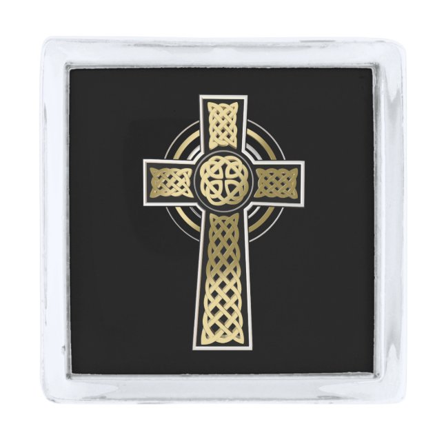 Celtic cross silver finish lapel pin (Front)