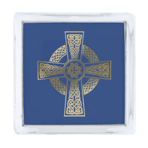 Celtic cross silver finish lapel pin