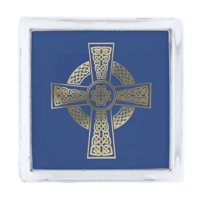 Celtic cross silver finish lapel pin (Front)
