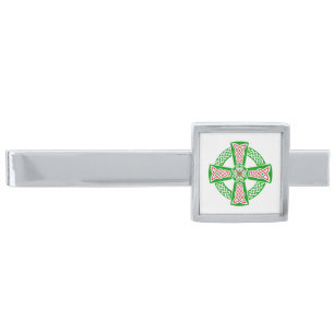 Celtic cross silver finish tie bar