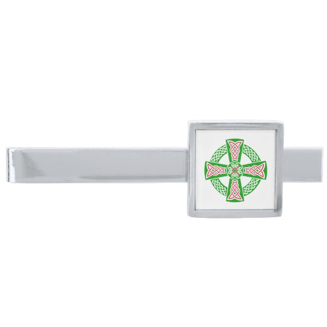 Celtic cross silver finish tie bar (Front)