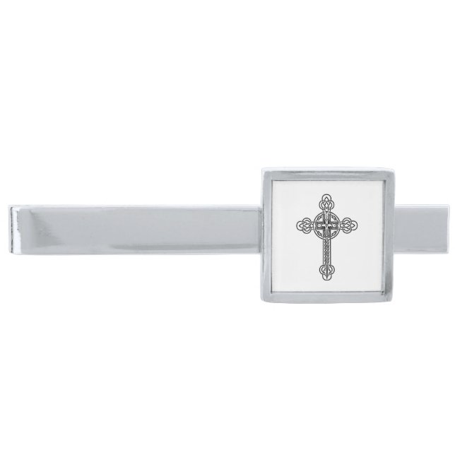 Celtic cross silver finish tie bar (Front)