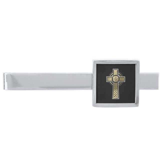 Celtic cross silver finish tie bar (Front)