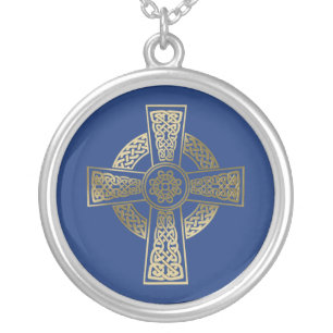 Celtic cross silver plated necklace