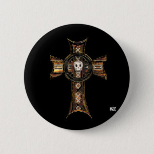 Celtic Cross & Skull (Gold) Button
