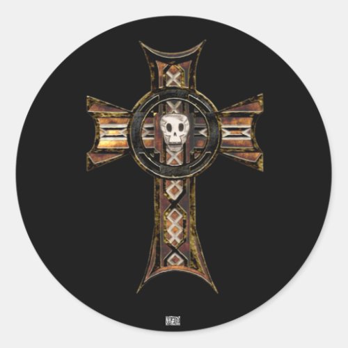 Celtic Cross  Skull Gold Classic Round Sticker