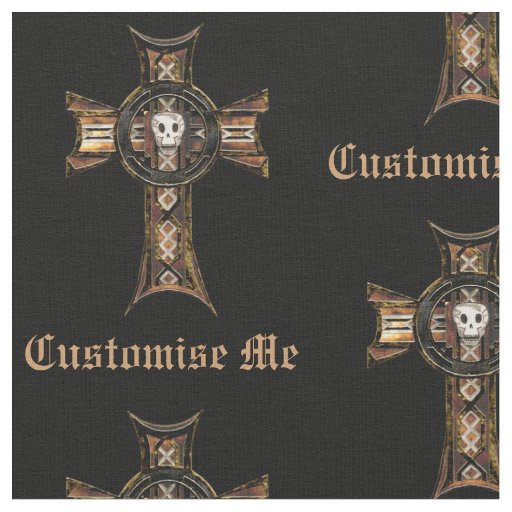 Celtic Cross & Skull (Gold) Fabric