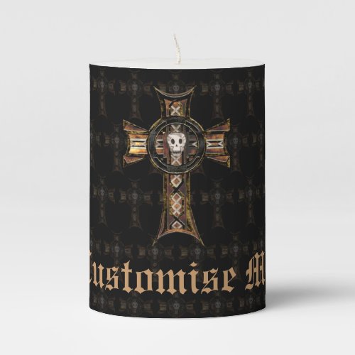 Celtic Cross  Skull Gold Pillar Candle