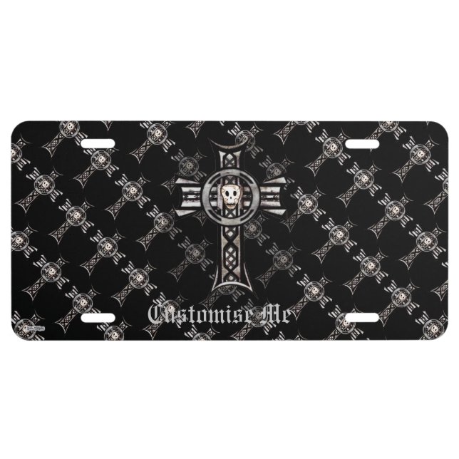 Celtic Cross & Skull (Silver) License Plate (Front)