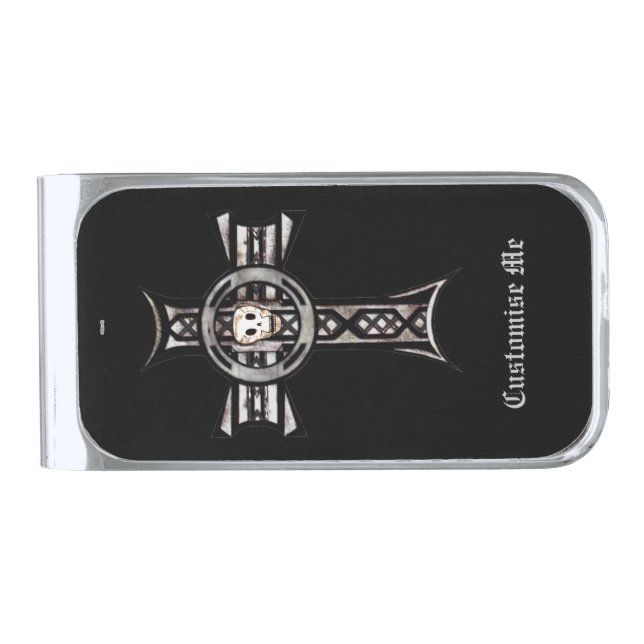 Celtic Cross & Skull (Silver) Money Clip (Front)