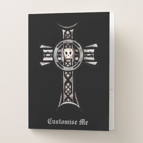 Celtic Cross  Skull Silver Pocket Folder