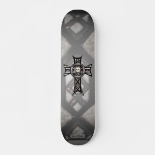 Celtic Cross & Skull (Silver) Skateboard