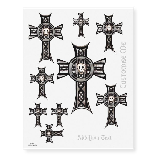 Celtic Cross & Skull (Silver) Temporary Tattoos (Front)