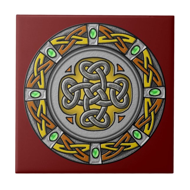 Celtic cross steel and leather ceramic tile (Front)