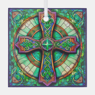 Celtic Cross Style Suncatcher Stained Glass Design Ornament