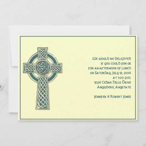 Celtic Cross Teal and Mythic Ivory Party Invite