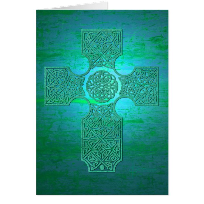 Celtic Cross Teal on Teal Greeting Card