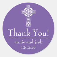 Celtic Cross Thank You Labels (Plum / White) Classic Round Sticker