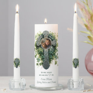 Celtic Cross Wedding Memorial   Cameo Photo Unity Candle Set