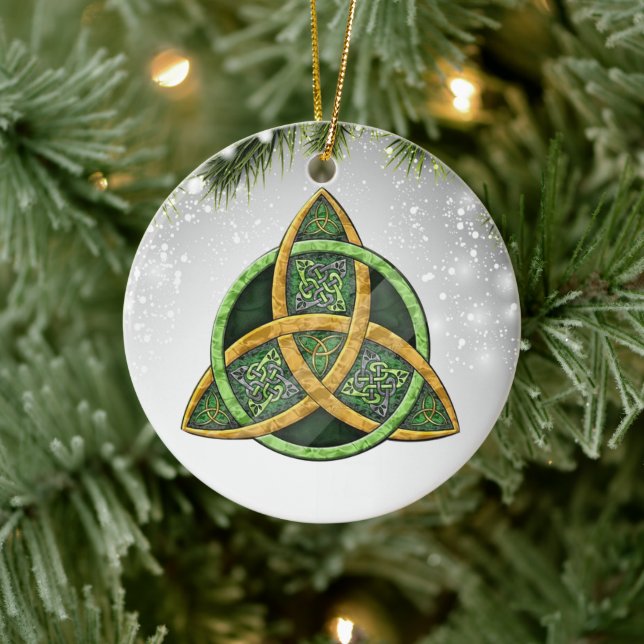 Celtic Cross Wiccan Pagan Witchy Witchcraft Green Ceramic Ornament (Tree)