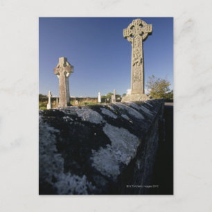 Celtic crosses in a graveyard, Davacliff, Postcard
