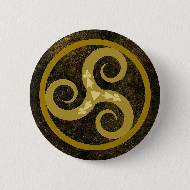 Celtic Decorative Gold Triskele Symbol Button (Front)