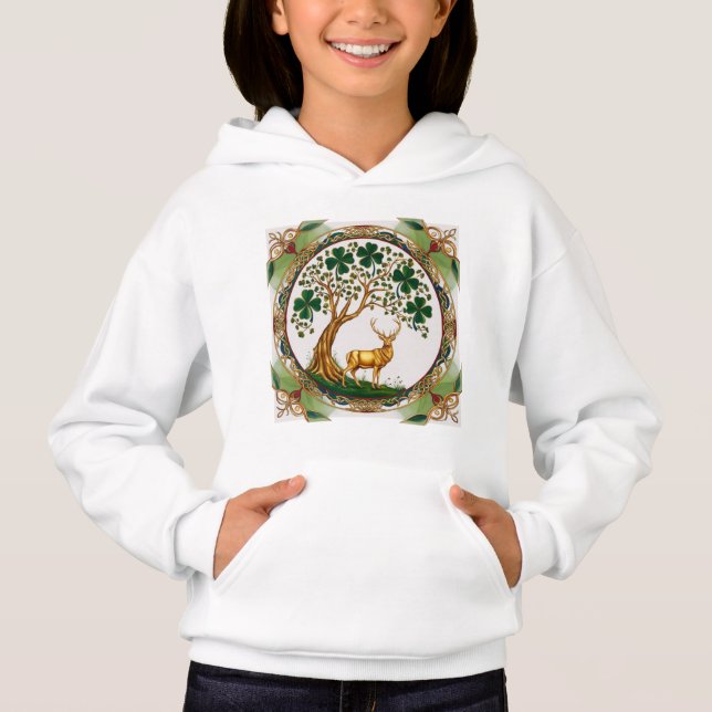Celtic Deer & Shamrock Tree – St. Patrick’s Day Hoodie (Front)