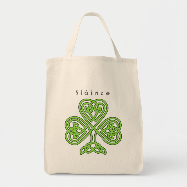 Celtic Design Shamrock St. Patrick's Day Slainte Tote Bag (Front)
