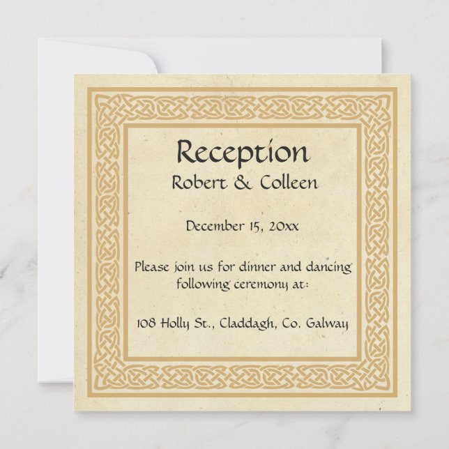 Celtic Design with Claddagh Wedding Reception. Invitation (Back)