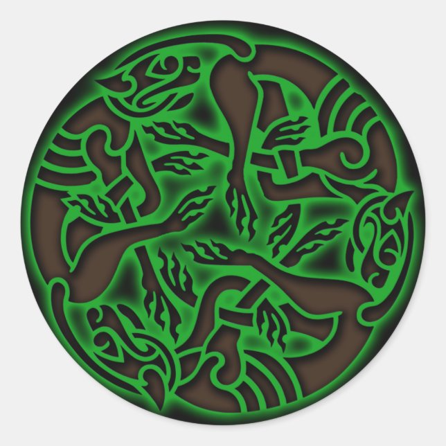 Celtic Dog Chase Classic Round Sticker (Front)