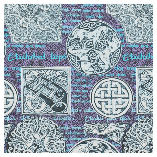 Celtic Dogs and Horses in Blue Fabric