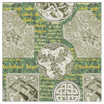 Celtic Dogs and Horses in Green and Gold Fabric