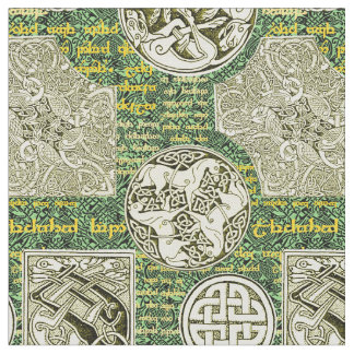 Celtic Dogs and Horses in Green and Gold Fabric