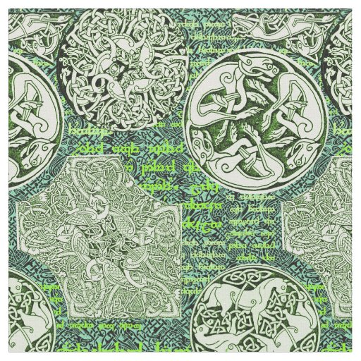 Celtic Dogs and Horses in Green Fabric