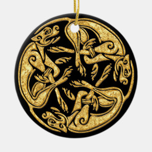Celtic dogs gold traditional ornament digital art