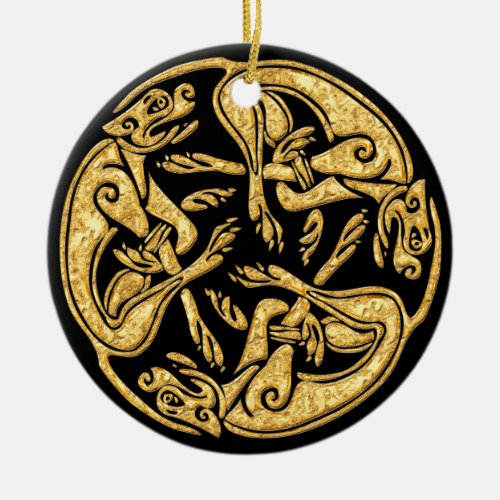 Celtic dogs gold traditional ornament digital art