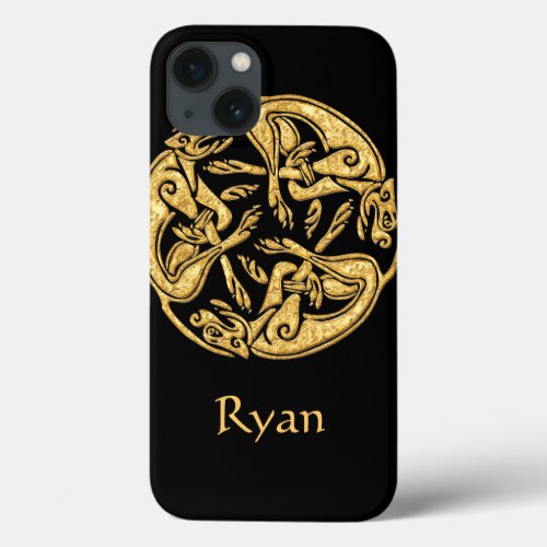 Celtic dogs gold traditional ornament digital art iPhone 13 case