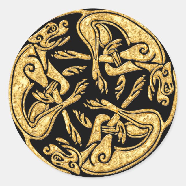 Celtic dogs gold traditional ornament digital art classic round sticker (Front)
