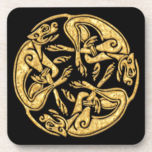 Celtic dogs gold traditional ornament digital art coaster