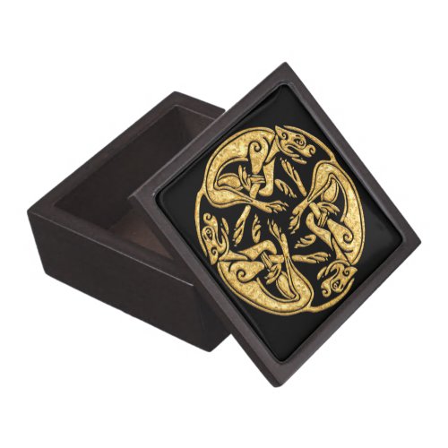 Celtic dogs gold traditional ornament digital art gift box