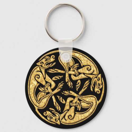 Celtic dogs gold traditional ornament digital art keychain