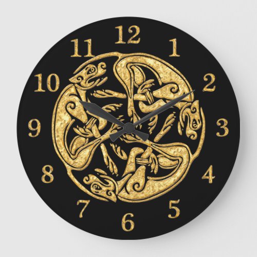 Celtic dogs gold traditional ornament digital art large clock