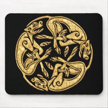 Celtic Dogs Gold Traditional Ornament Digital Art Mouse Pad by YANKAdesigns at Zazzle