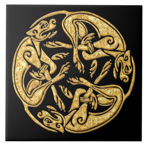 Celtic dogs gold traditional ornament digital art tile