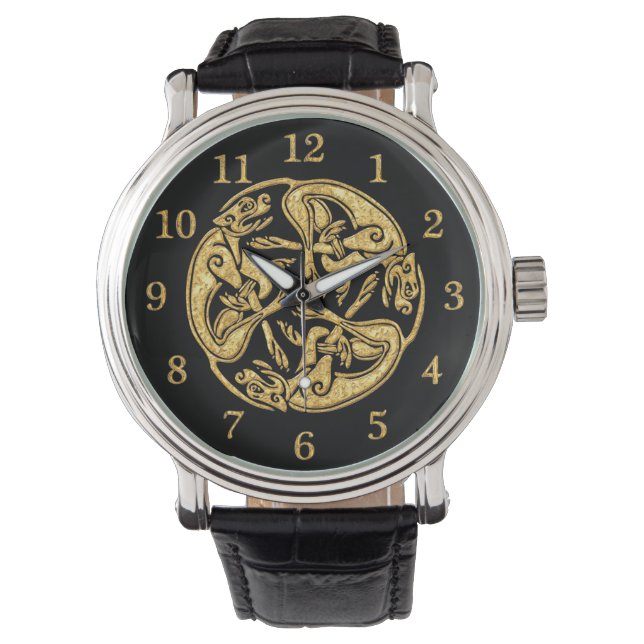 Celtic dogs gold traditional ornament digital art watch (Front)