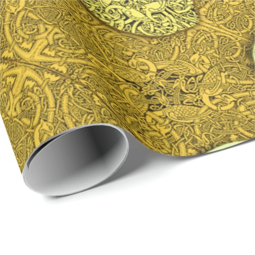 Celtic Dogs Horses and Birds in Gold Wrapping Paper