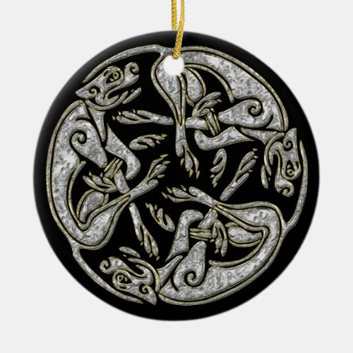 Celtic dogs traditional ornament gold and silver