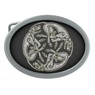 Celtic dogs traditional ornament gold and silver belt buckle